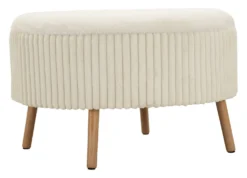 Pouf rond Gothenburg Tissu bouclette Crème pieds Bois Clair