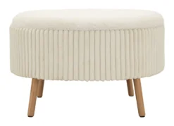 Pouf rond Gothenburg Tissu bouclette Crème pieds Bois Clair