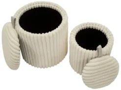 Poufs Gothenburg 2 pièces Cylindriques Tissu Crème