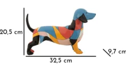 Sculpture chien teckel animée en polyrésine couleurs vives