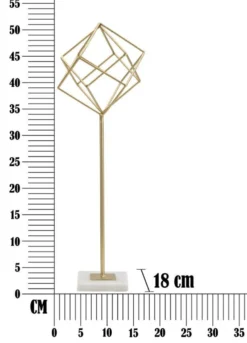 Sculpture géométrique métal doré base marbre blanc