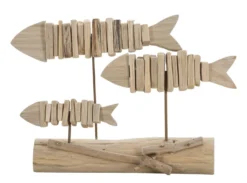 Sculpture poisson en bois massif socle bois naturel