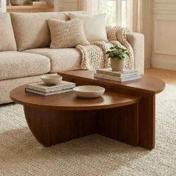 Set de 2 tables basses design Glowik Bois Noisette