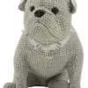Statue Bouledogue assis Polyrésine Argent collier clous Argent