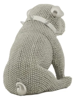 Statue Bouledogue assis Polyrésine Argent collier clous Argent