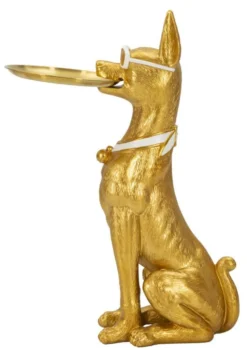 Statue chien pitbull dorée avec plateau