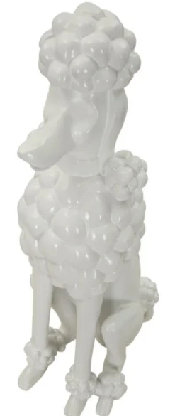 Statue de chien caniche assis Polyrésine Blanc