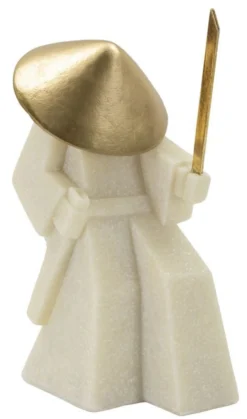 Statue de samouraï Quarzy Polyrésine et Métal Blanc Chapeau doré Épée