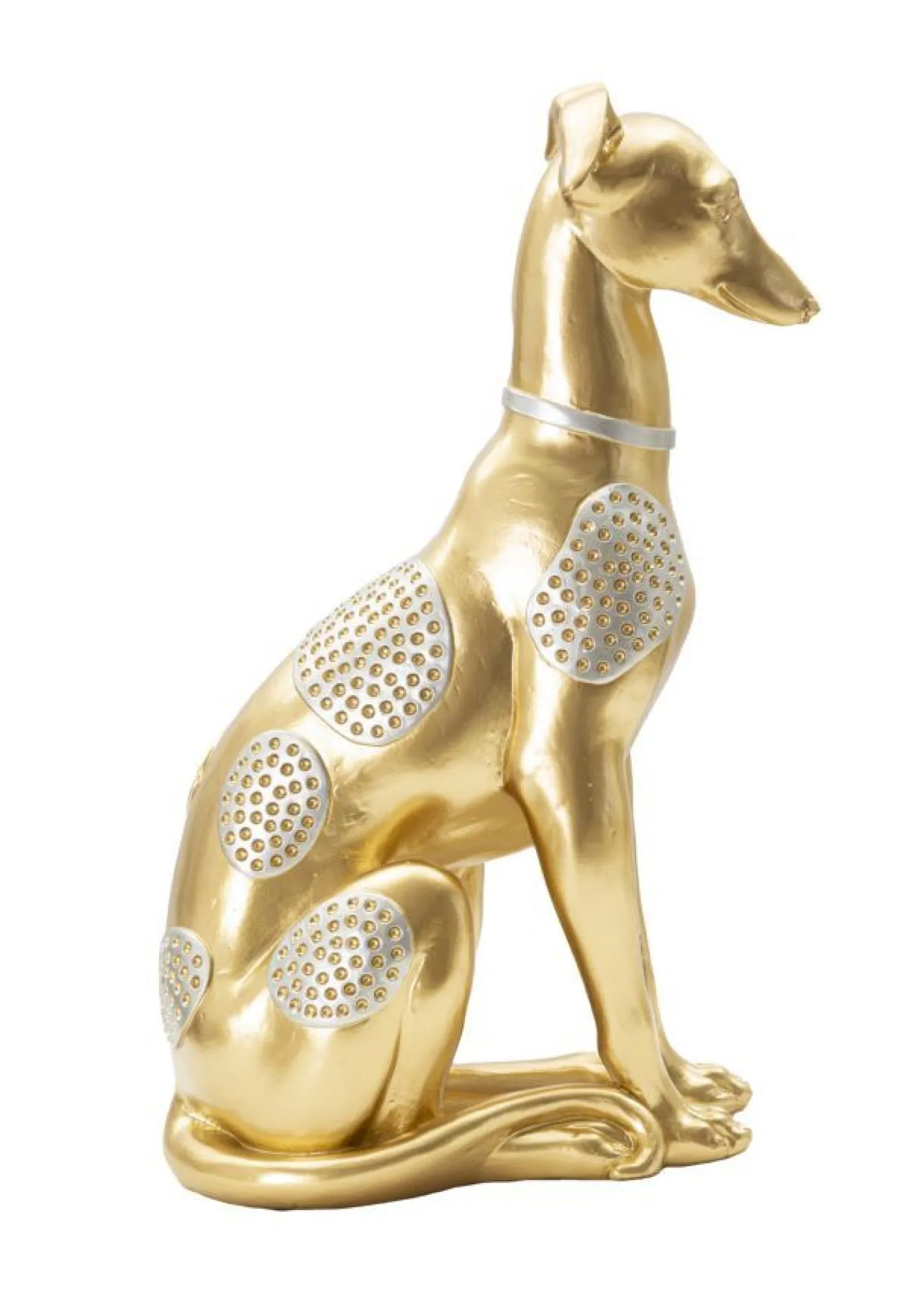 Statuette Chien assis Polyrésine Or et Argent