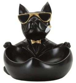 Statuette chien porte-objet Polyrésine Noir et Or