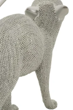 Statuette de chat en polyrésine finition argentée