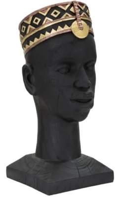 Statuette Tête d'Homme Masaï Polyrésine Noir et Or