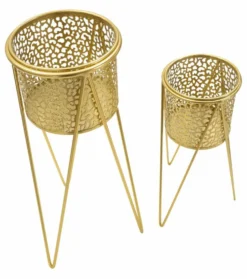 Support de vase en métal doré avec sculptures irrégulières - Ensemble de 2 pcs