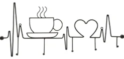 Support mural métal Noir tasse fumante cœur
