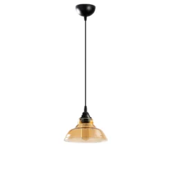 Suspension dôme Salerno D20cm Métal Noir et Verre Ambré foncé