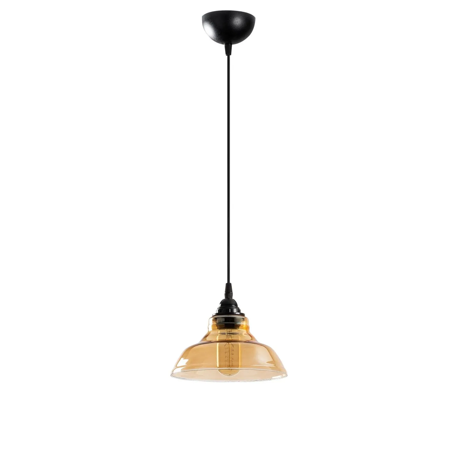 Suspension dôme Salerno D20cm Métal Noir et Verre Ambré foncé