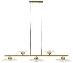 Suspension Emily 5 lumières métal doré et verre transparent