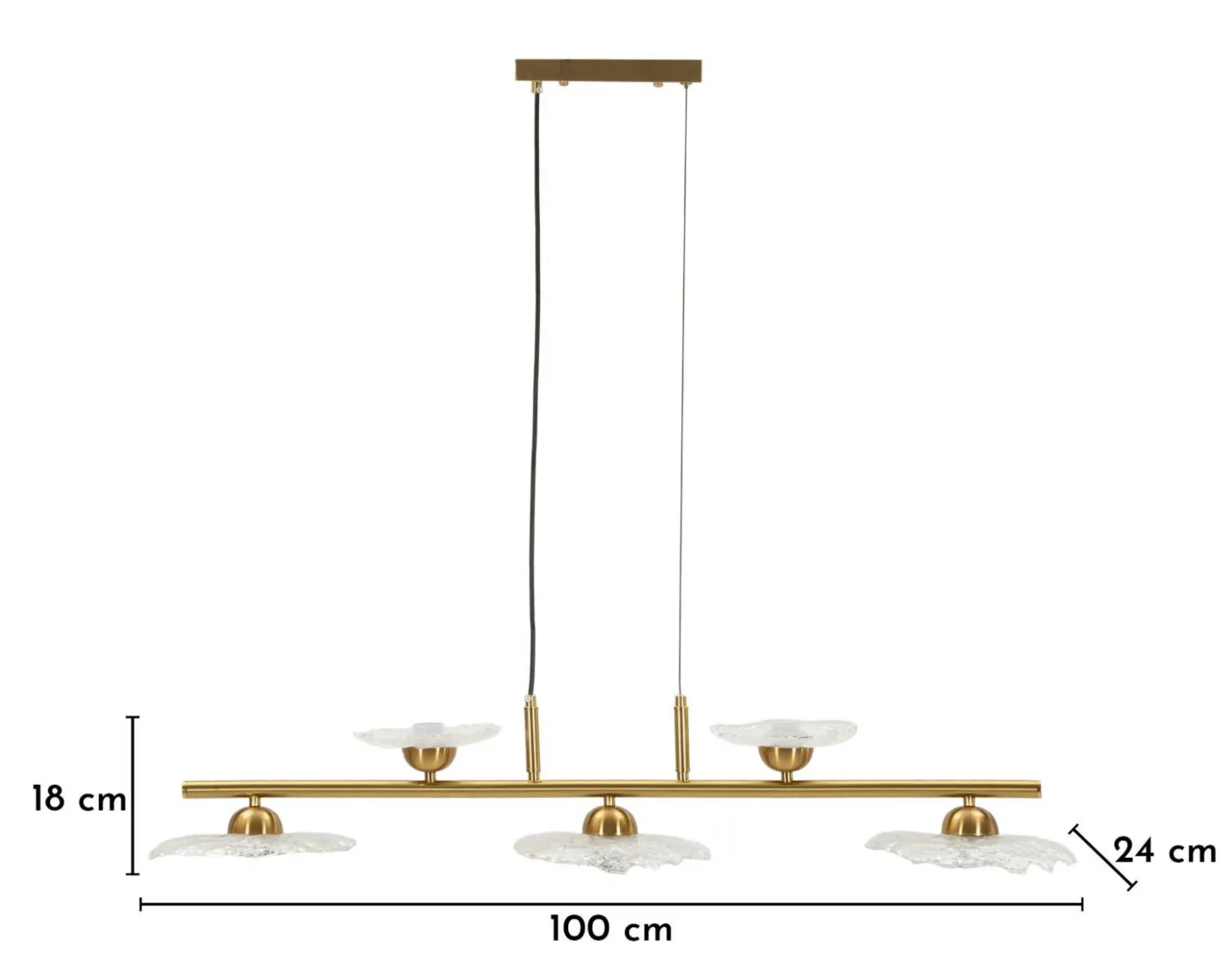 Suspension Emily 5 lumières métal doré et verre transparent