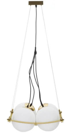 Suspension géométrique JAPON métal doré et verre blanc