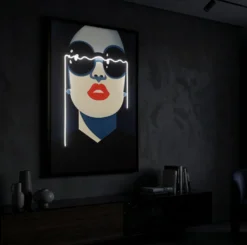 Tableau LED Cécille femme pop rouge et bleu