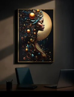 Tableau Minerva avec LED en cadre doré