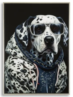 Tableau mural Chien Dalmatien encadré Bois massif et Métal argenté
