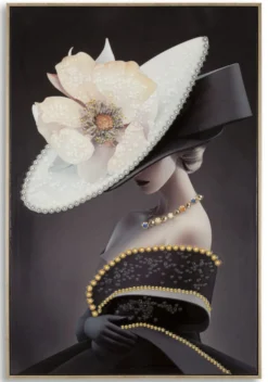 Tableau mural Wien Femme au chapeau cadre en bois massif et métal doré