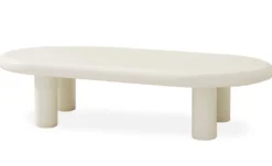 Table basse arrondie 160cm avec pieds colonnes Roady Crème