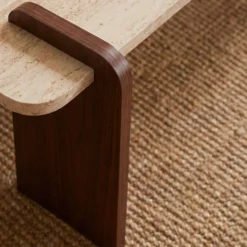Table basse au design Art Déco Cezanne 60x120cm Effet travertin Beige et Bois foncé