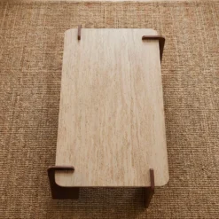 Table basse au design Art Déco Cezanne 60x120cm Effet travertin Beige et Bois foncé