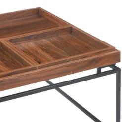 Table basse carrée avec plateau compartimenté réversible 80x80cm Duplix Bois Noisette