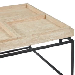 Table basse carrée avec plateau compartimenté réversible 80x80cm Duplix Effet Travertin Beige