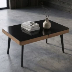 Table basse en bois Darcy avec plateau en Verre Noir