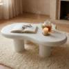 Table basse forme courbes naturelles Valdo 69x100cm Blanc texturé