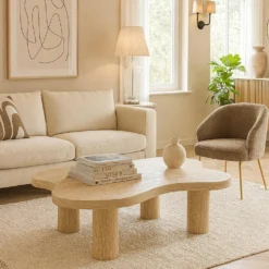 Table basse forme nuage 69x100cm Lagoon Effet Travertin Beige