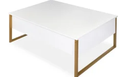 Table basse moderne Valmain 60x90cm Blanc et Métal Or