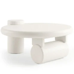 Table basse ronde asymétrique 100cm Yang Crème