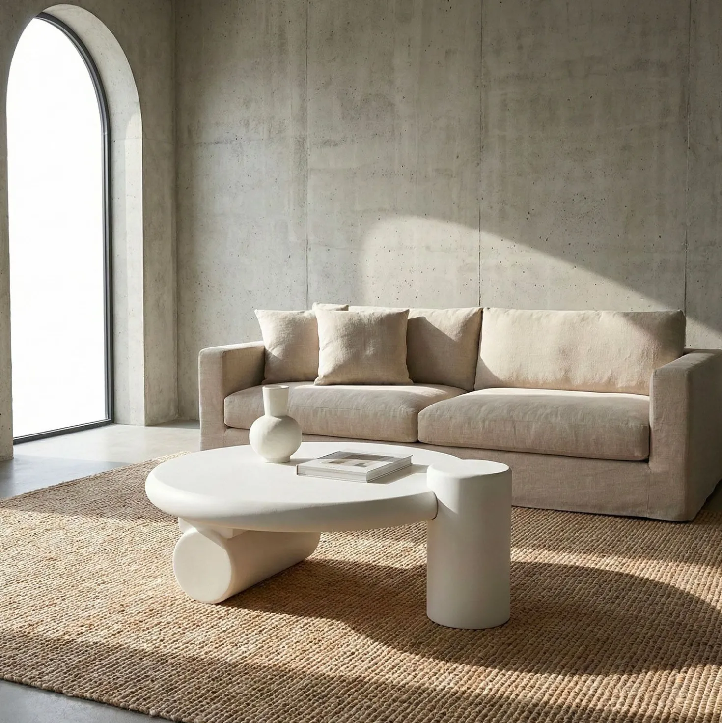 Table basse ronde asymétrique 100cm Yang Crème
