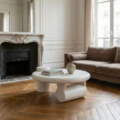 Table basse ronde asymétrique 100cm Yang Crème
