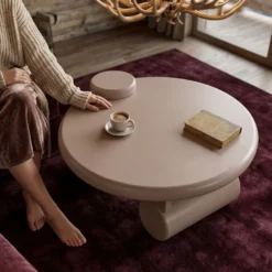 Table basse ronde asymétrique 100cm Yang Taupe