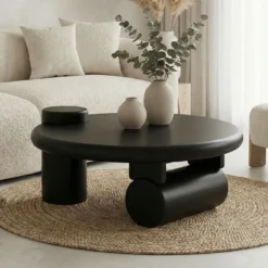 Table basse ronde asymétrique 100cm Yang Noir
