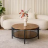 Table basse ronde avec rangement L84cm Curcuma Bois et Métal mareté Noir