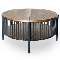 Table basse ronde avec rangement L84cm Curcuma Bois et Métal mareté Noir