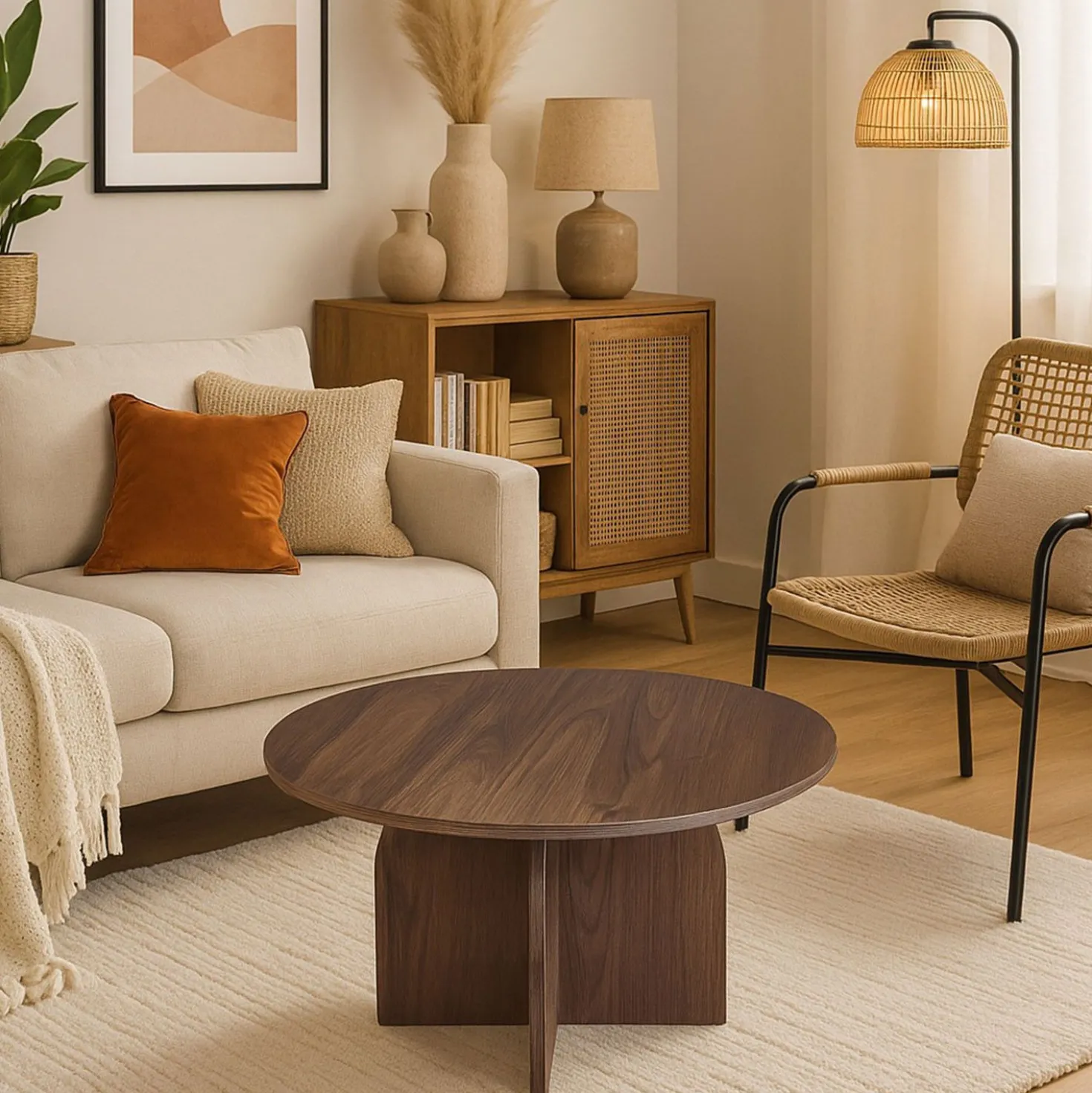 Table basse ronde élégante 80cm Calyptus Bois foncé