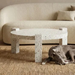 Table basse ronde moderne Titouan D84cm Effet Terrazzo