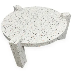 Table basse ronde moderne Titouan D84cm Effet Terrazzo