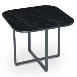 Table carrée 90cm avec 4 chaises gain de place Oslo Effet marbre noir et Velours Noir
