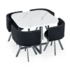 Table carrée 90cm avec 4 chaises gain de place Oslo Effet marbre blanc et Velours Noir