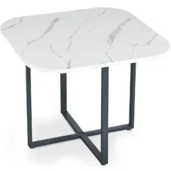 Table carrée 90cm avec 4 chaises gain de place Oslo Effet marbre blanc et Velours Noir