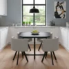 Table carrée 90cm avec 4 chaises gain de place Oslo Noir et Tissu Gris